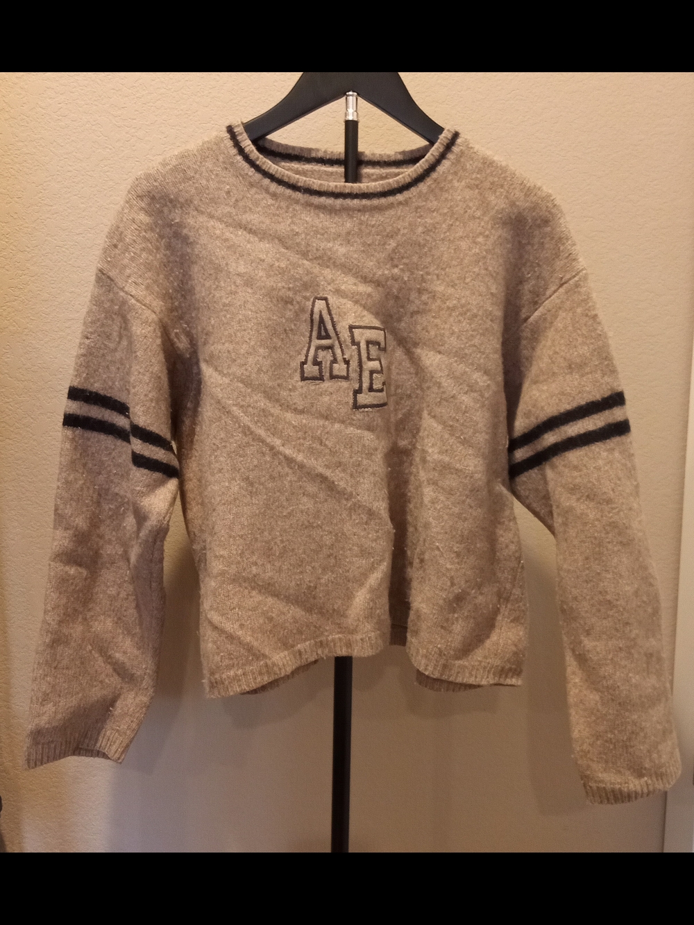 American Eagle Crewneck Sweater with Black Stripes Fuzzy Women's Size M
